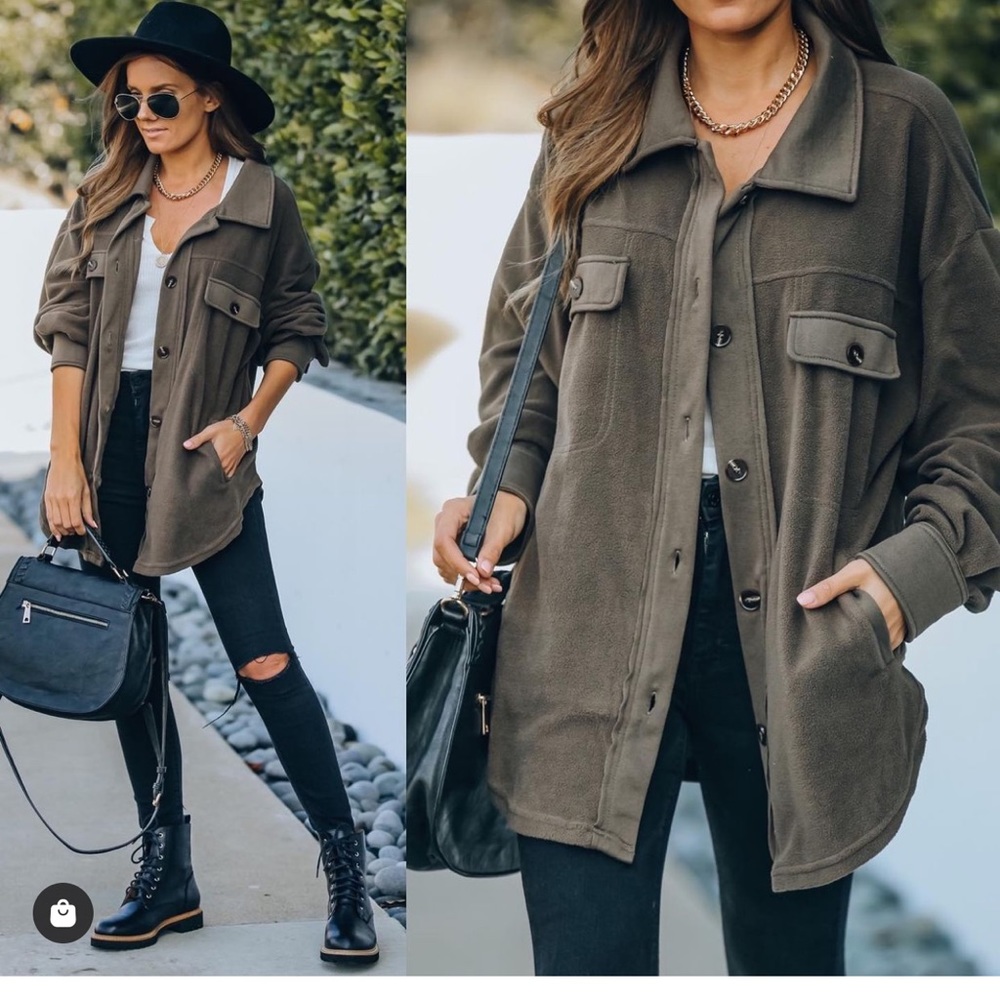 Vici Green Fleece Shacket